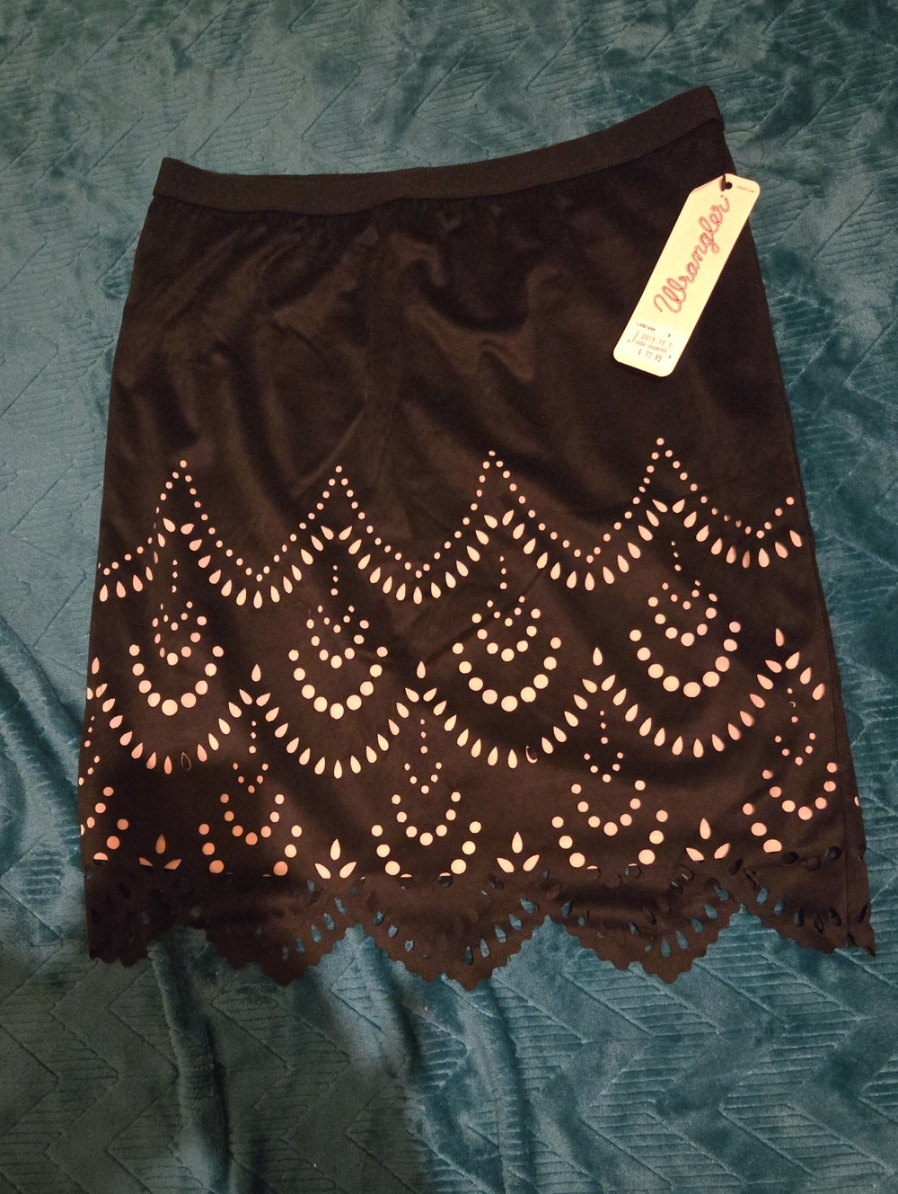 Wrangler Black Mini Skirt with Underlay Laser Cut Detail